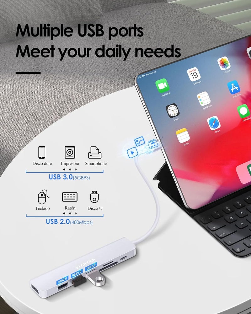 Lention محور USB C مع شحن 100 واط، HDMI 4K، قارئ بطاقات مزدوج، متوافق مع USB 3.0 و 2.0 لجهاز MacBook Pro، Mac Air/Surface الجديد، Chromebook، المزيد، محول سائق مستقر (CB-CE18، فضي) - Image 4